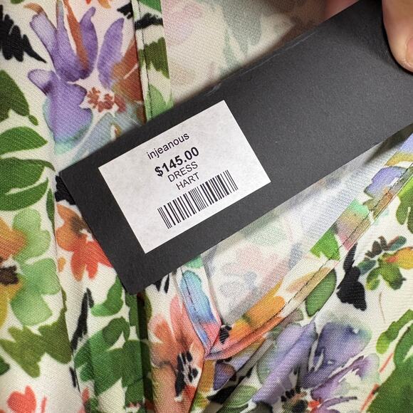 Viereck Medium Asymmetric Injeanous Dress Hart Green Floral Ruched Front V Neck - Picture 5 of 8